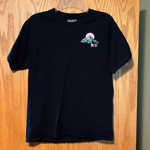 MAD Engine Black Tee with Pink and Green Graphic